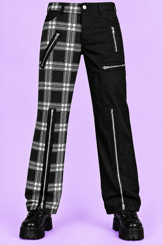 Pantalone nero bianco tartan