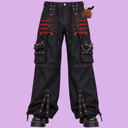 Pantaloni cargo neri rossi